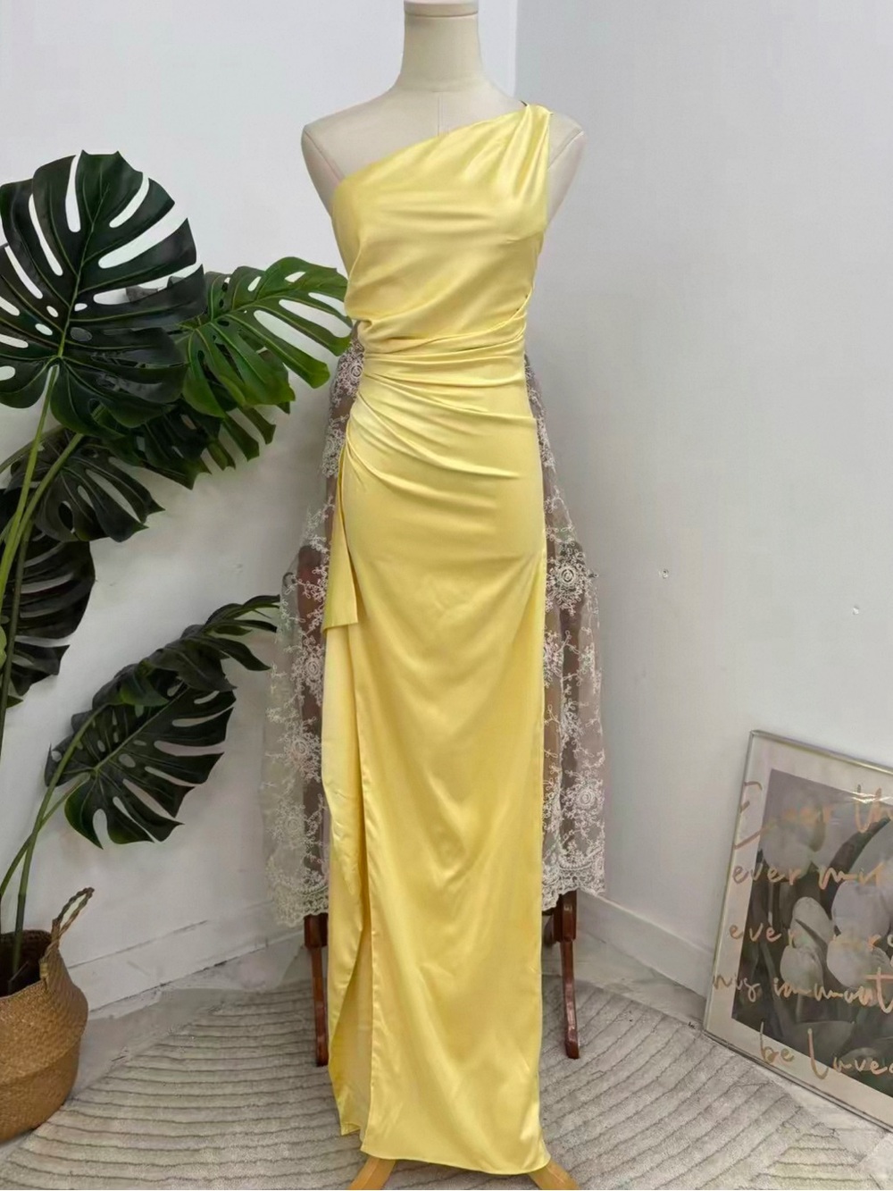 Elegant One-Shoulder Yellow Evening Dress